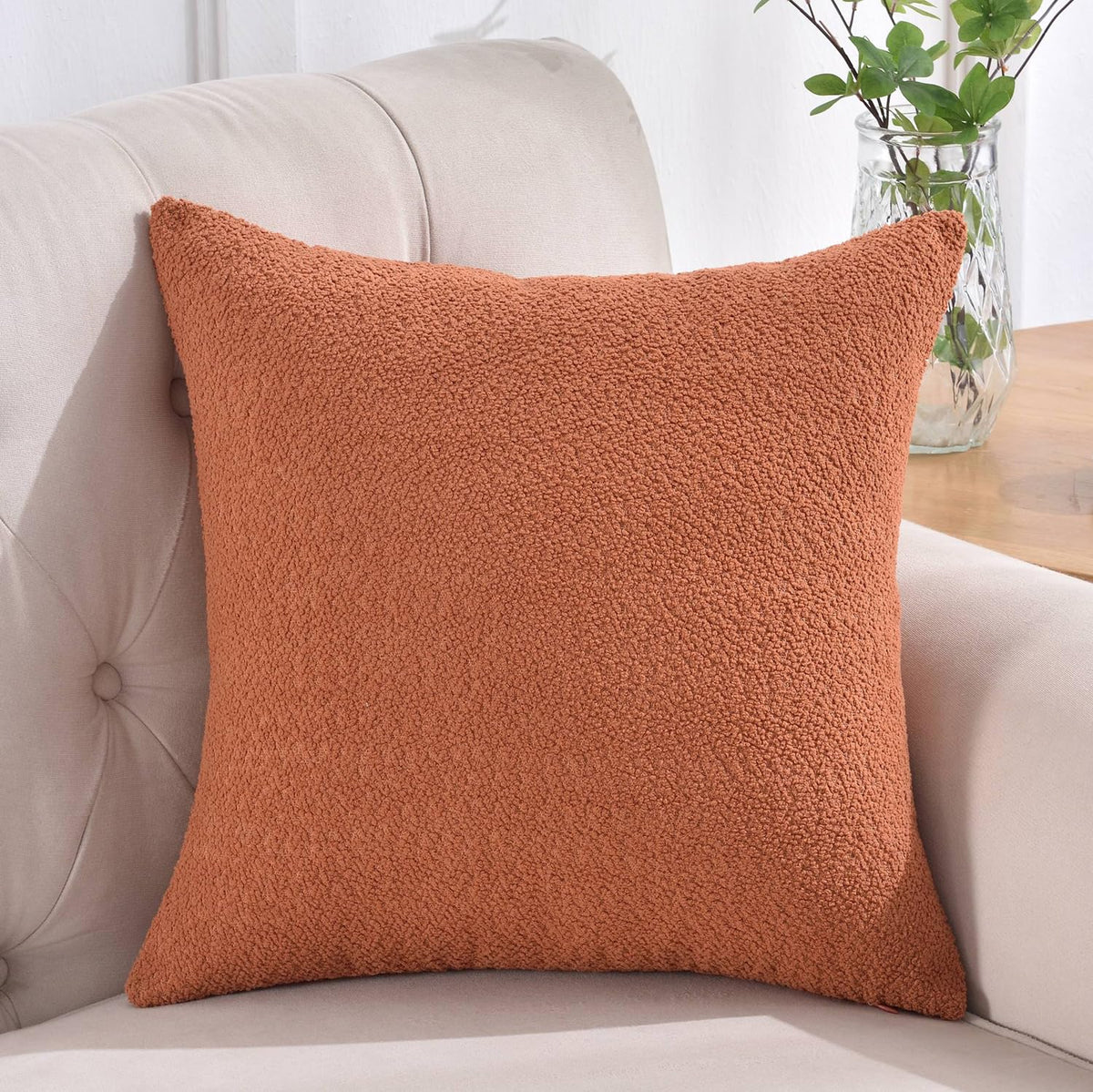 Rythome Pack Of 1 Cozy Boucle-Like Textured Throw Pillow Cover For Couch And Bed - 24'X24', Terracotta