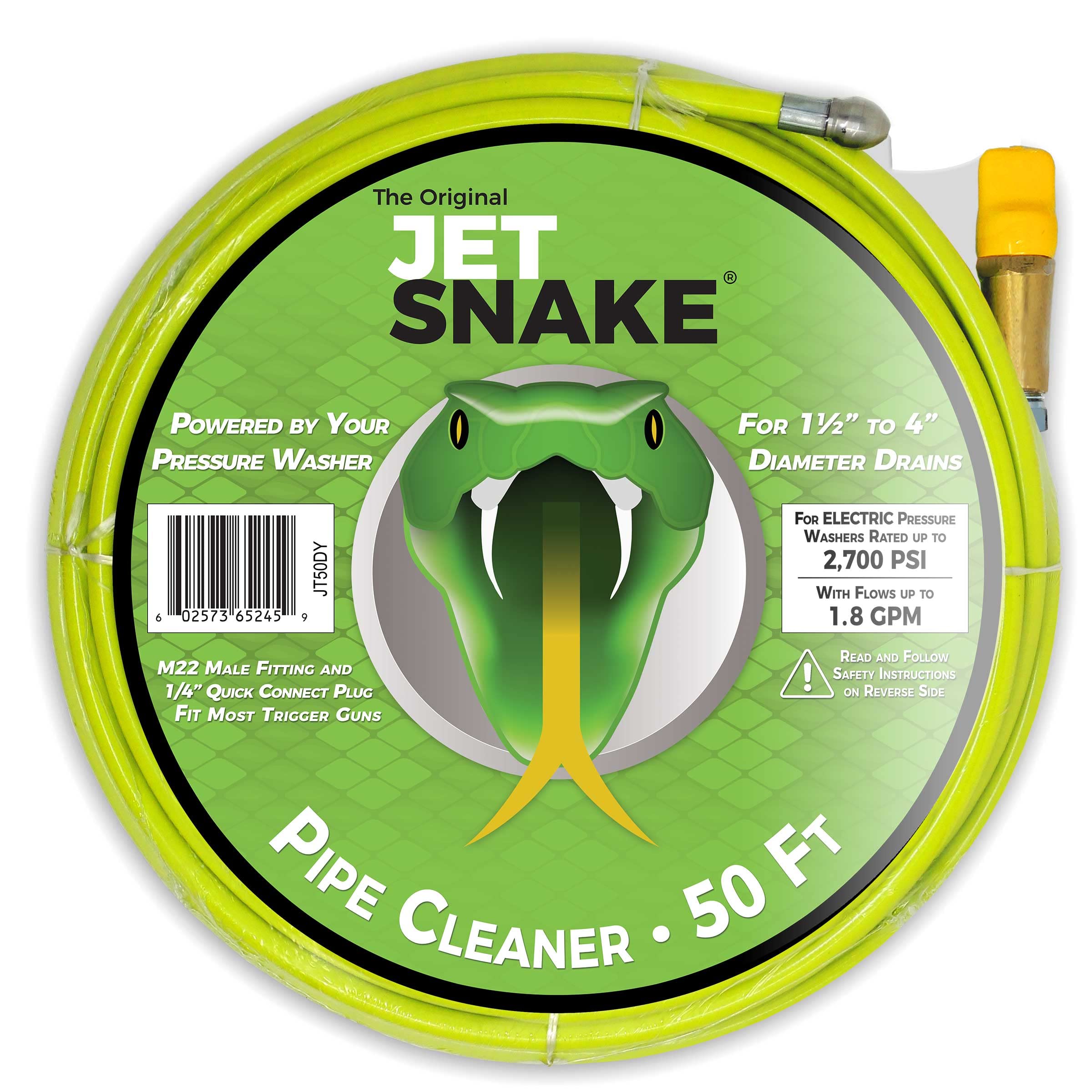50 Ft Sewer Jetter - Flexible Steel Braid - Complete And Ready To Use - For Your Electric Pressure Washer