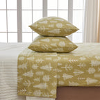 4 Piece 100% Turkish Cotton Queen Winter Lodge Flannel Sheet Set | Cotton Printed Bedding Sheets & Pillowcases | Double-Brushed