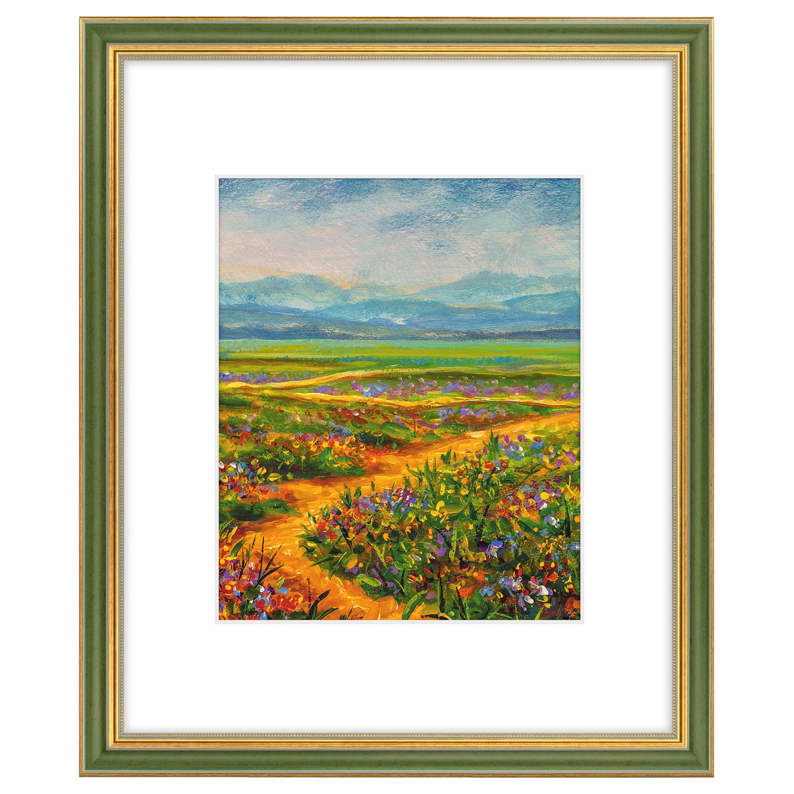 Golden State Art, 16x20 Ornate Picture Frame with White Mat for 11x14 Photo or Display 16x20 Print without Mat Color Green Gold 