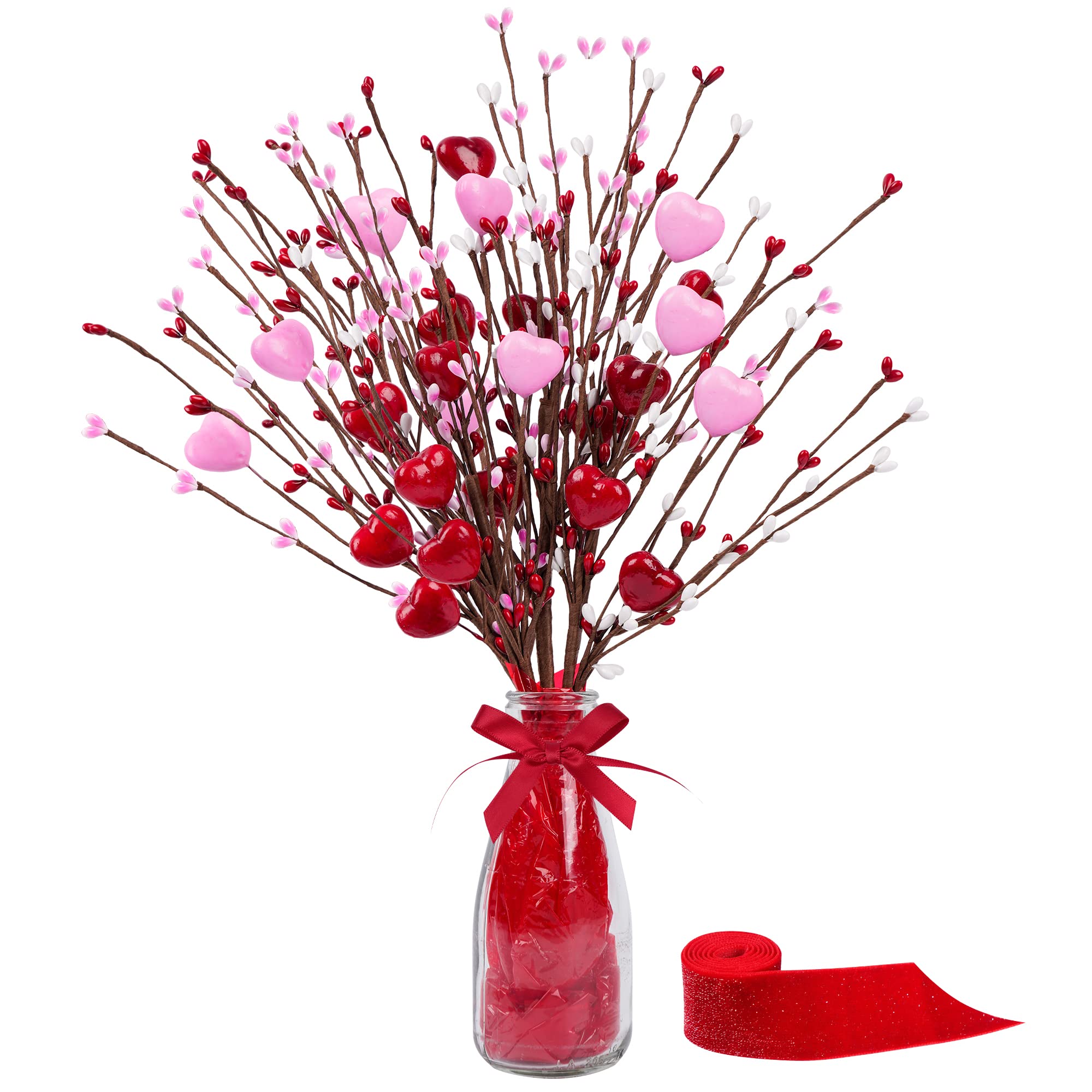 Shitailu Valentines Day Gifts, Artificial Red Berry Flower Stems Heart Shaped Berry Picks 4 Pcs for Valentines Day, Mothers Day 