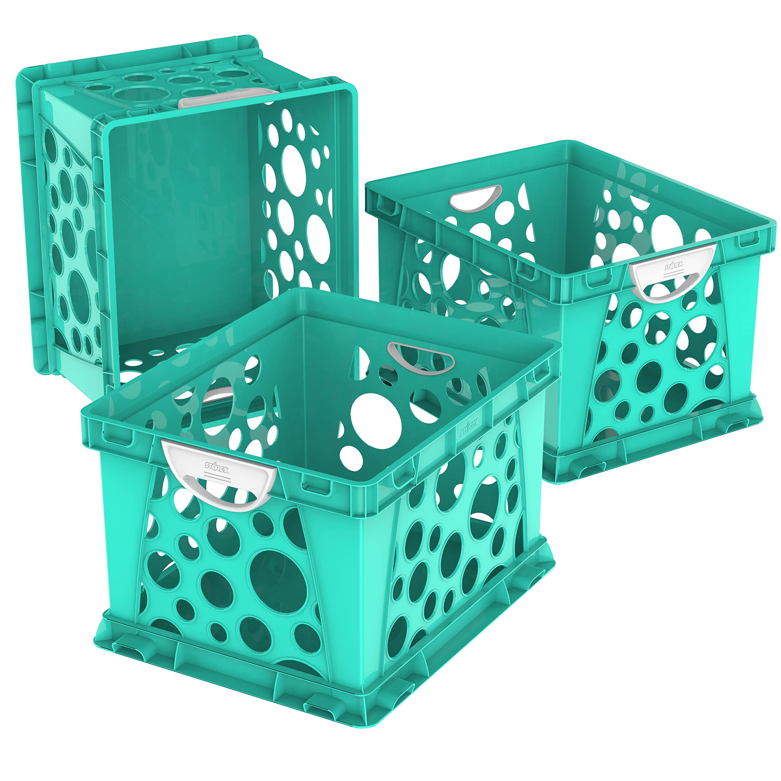 Storex Premium File Crate With Molded Handles - Letter And Legal Document And Folder Storage, Teal 3-Pack (61694U03C)