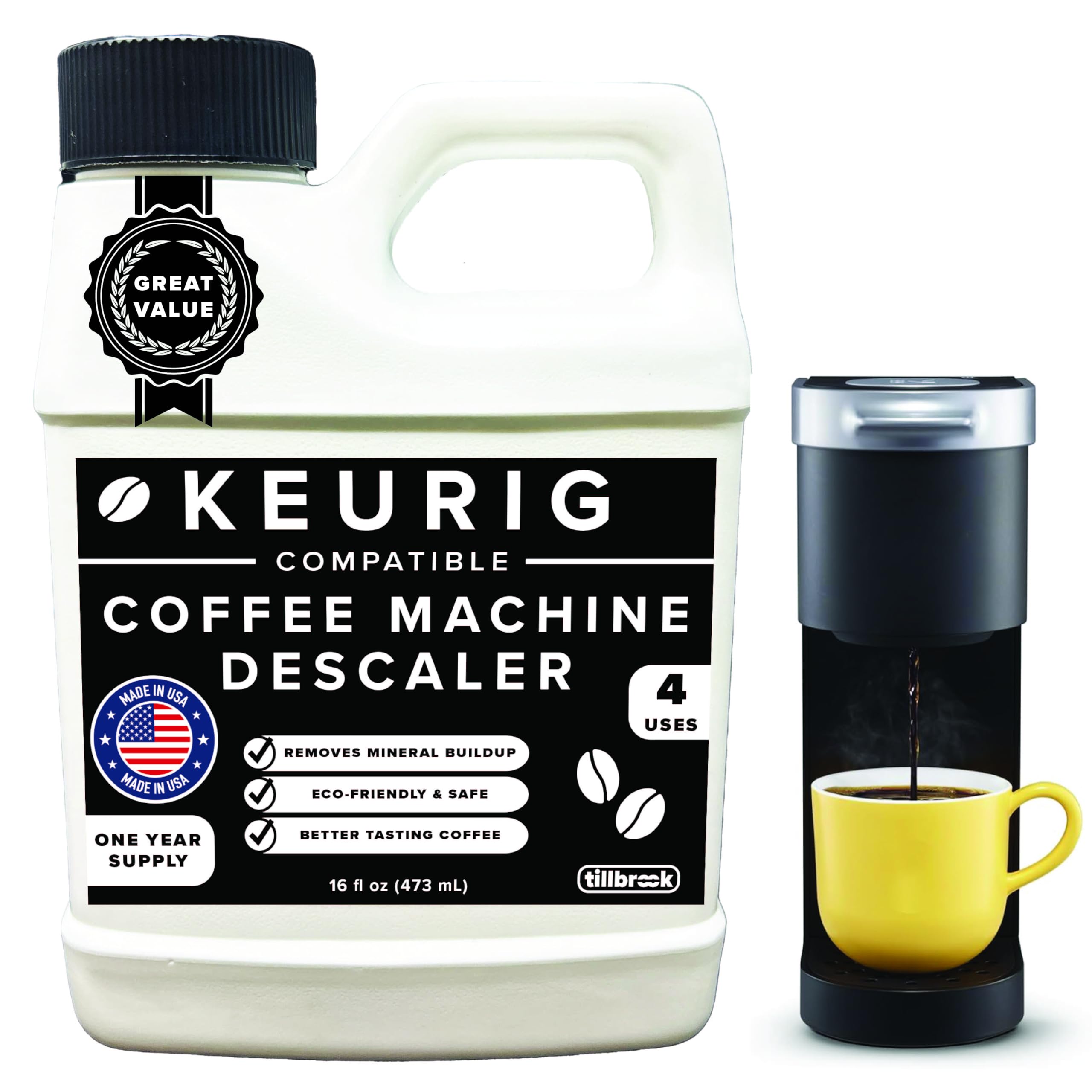 Tillbrook Coffee Machine Descaler - 1 YEAR SUPPLY Concentrated Descaler for Keurig - 16oz Coffee Maker Cleaner for Breville, Nes
