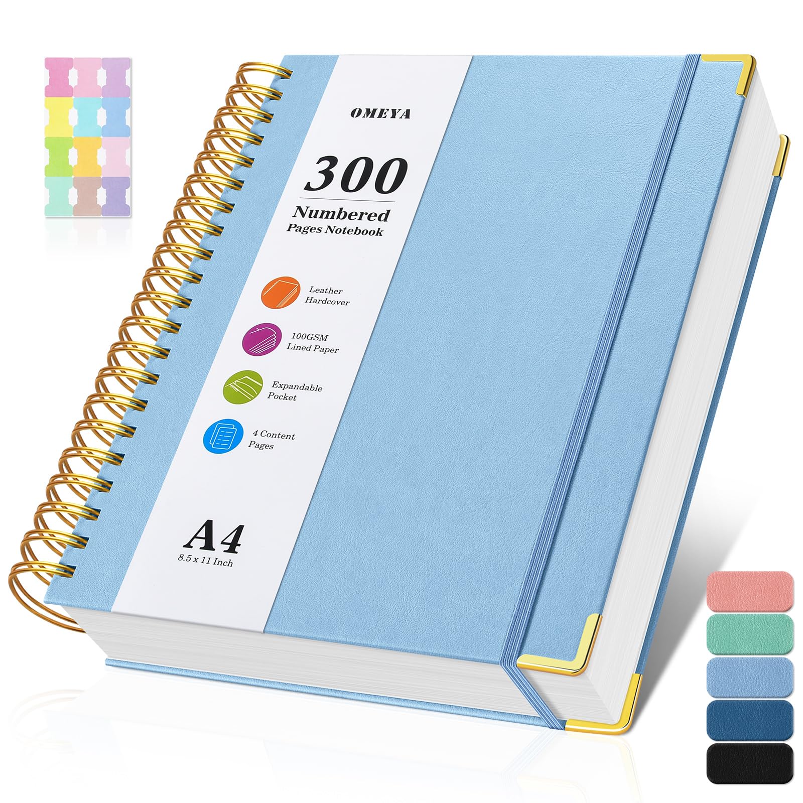 Spiral Notebook 8.5 ' X 11 ', 300 Numbered Pages Notebooks College Ruled With Tabs, Hardcover Leather Lined Journal For Women