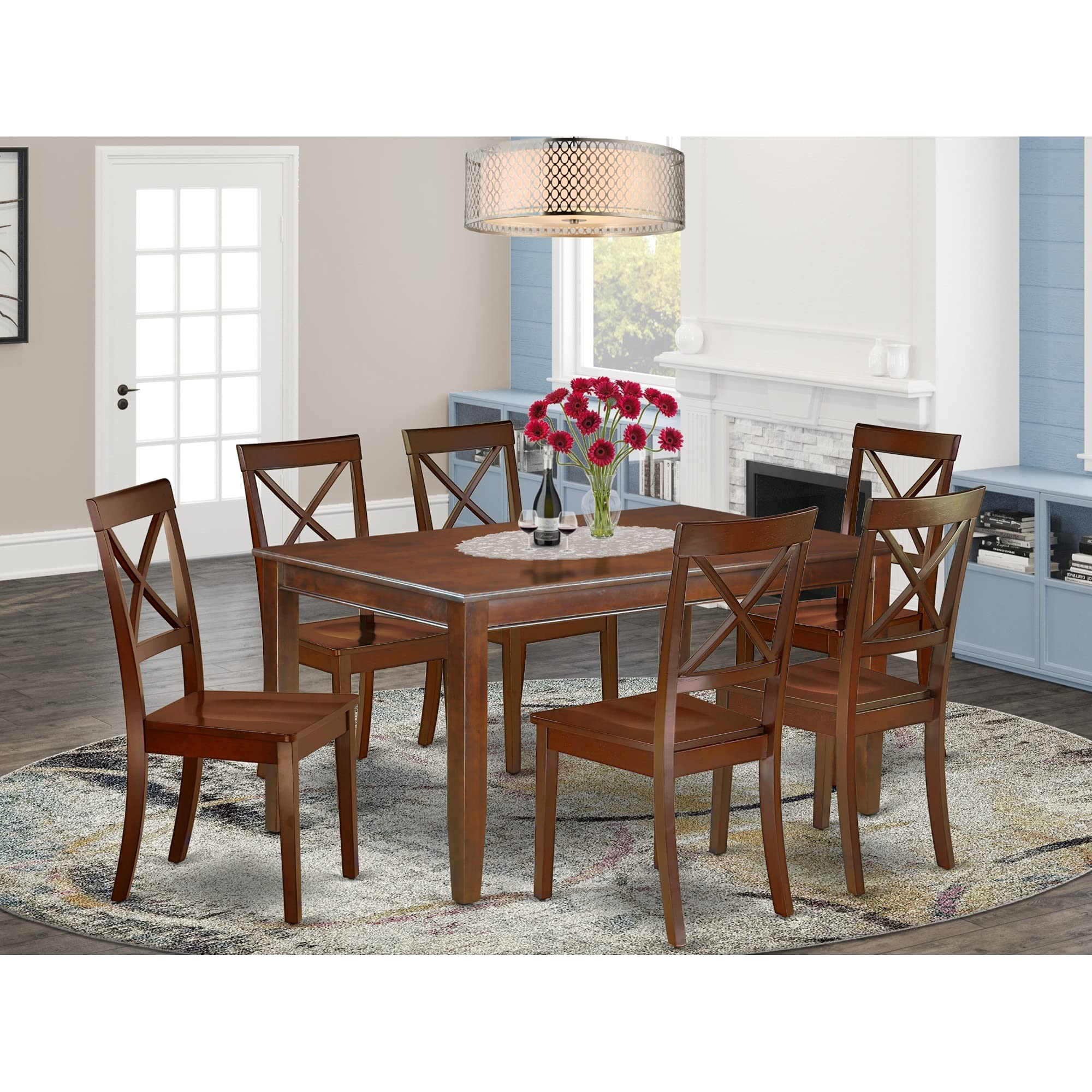 East West Furniture Dubo7-Mah-W Dudley 7 Piece Modern Set Consist Of A Rectangle Wooden Table And 6 Kitchen Dining Chairs, 36X60 Inch, Mahogany