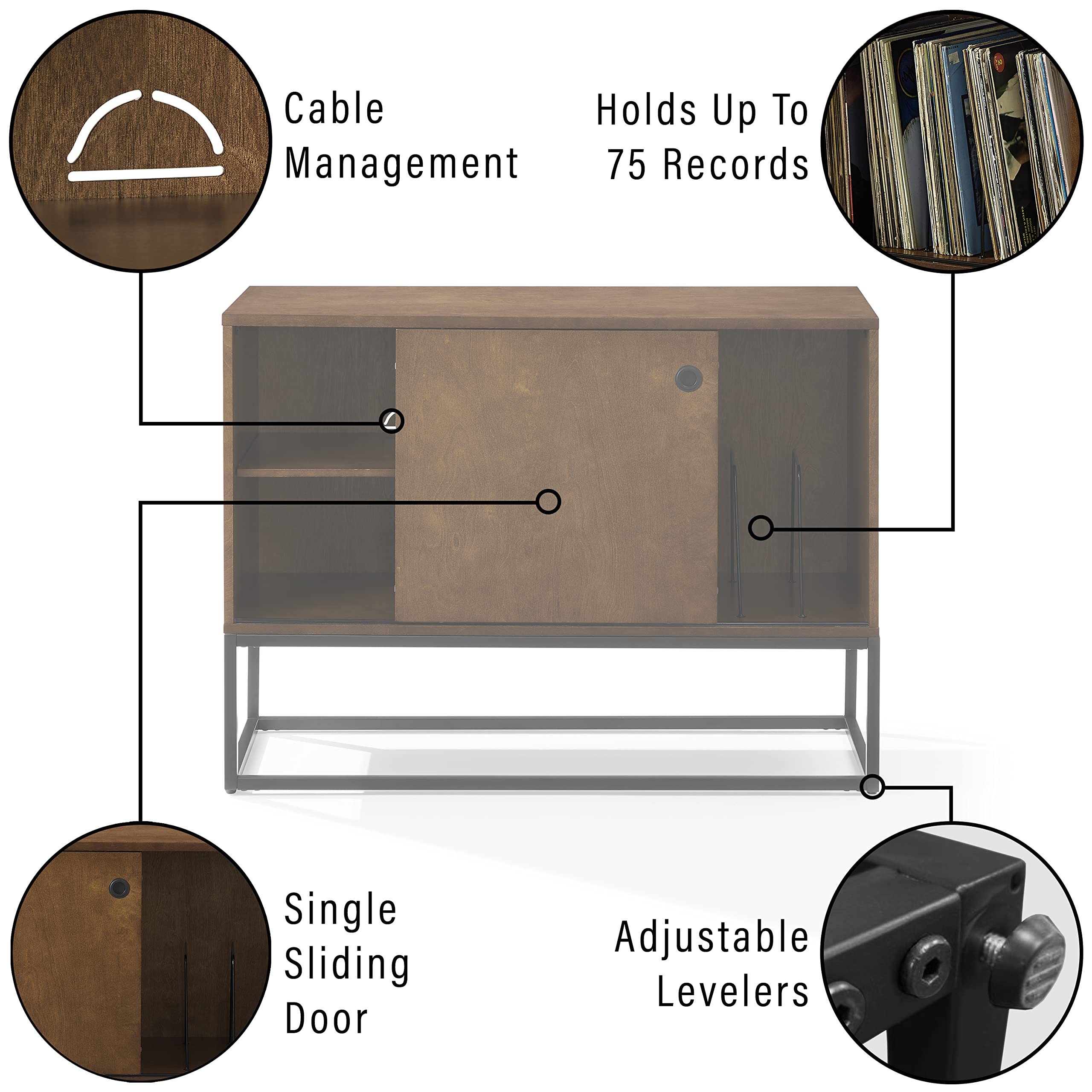 Crosley Furniture Byron Media Console And Record Player Stand With Storage For Vinyl Records, Brown/Black