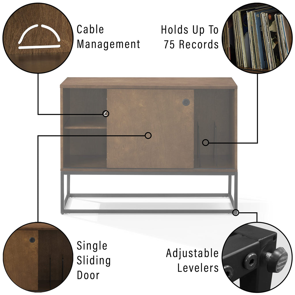 Crosley Furniture Byron Media Console And Record Player Stand With Storage For Vinyl Records, Brown/Black