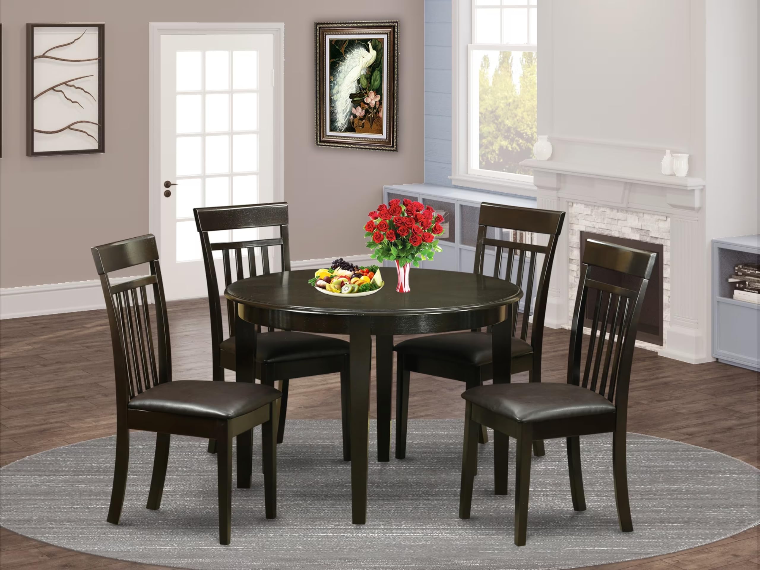East West Furniture BOCA5-CAP-LC 5 Piece Dining Room Table Set Includes a Round Wooden Table and 4 Faux Leather Kitchen Dining Chairs, 42x42 Inch, Cappuccino