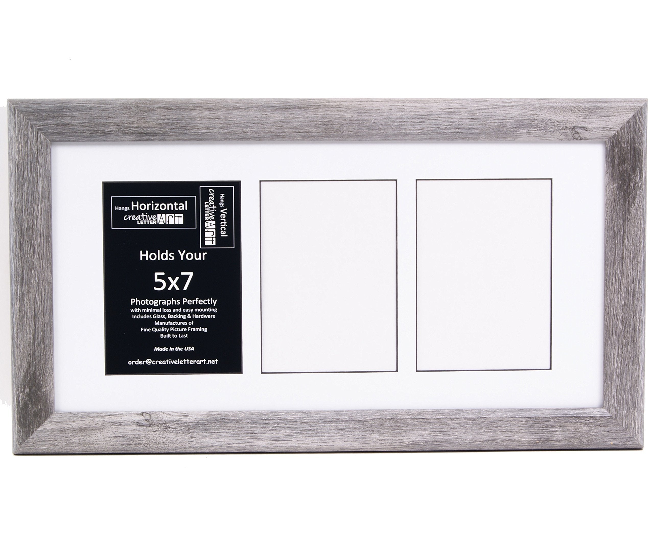 Creative Letter Art 3 Opening Glass Face Driftwood Picture Frame to hold 5 by 7 inch Photographs including 10x20-inch White Mat 