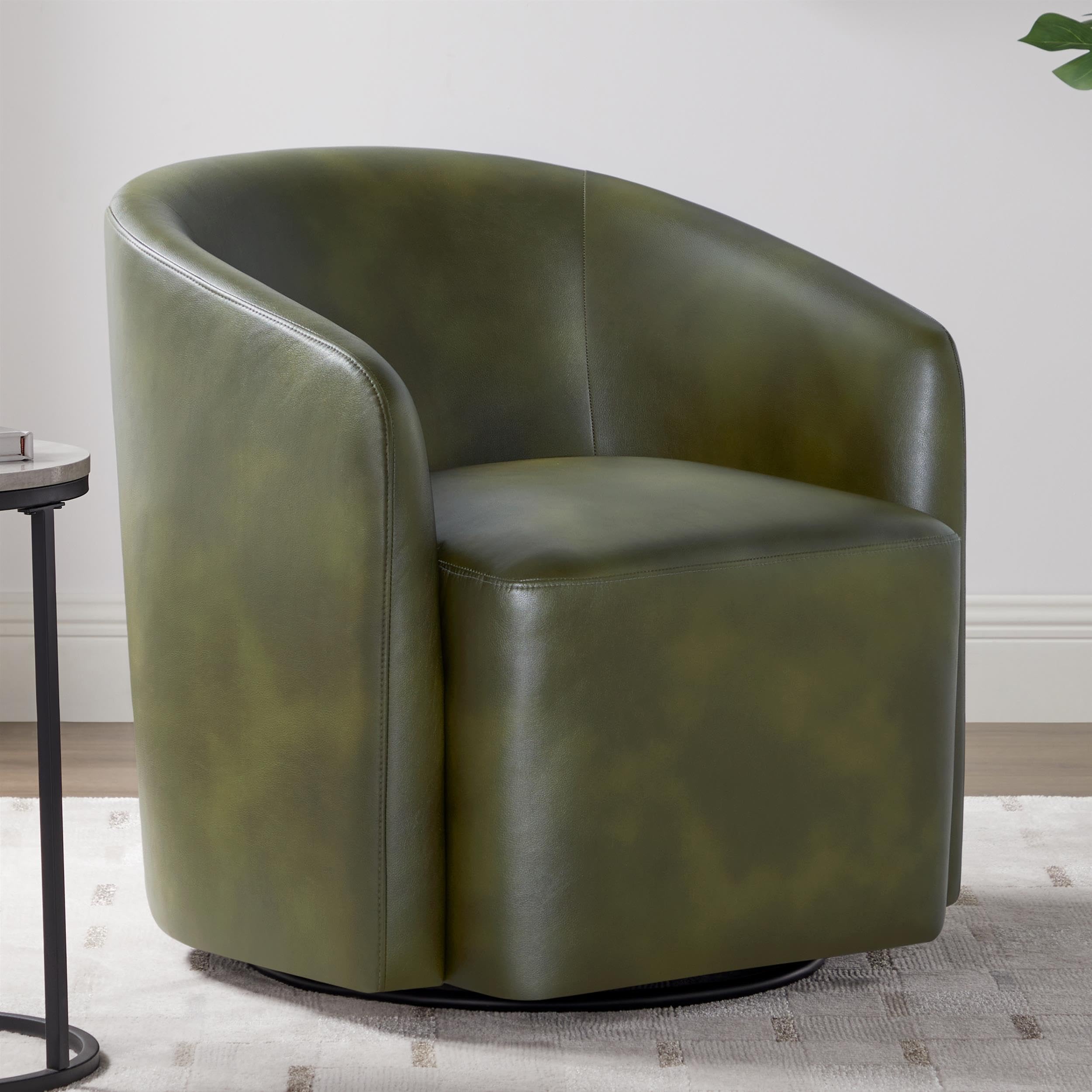 Comfort Pointe Amhurst Fern Green Faux Leather Swivel Barrel Chair