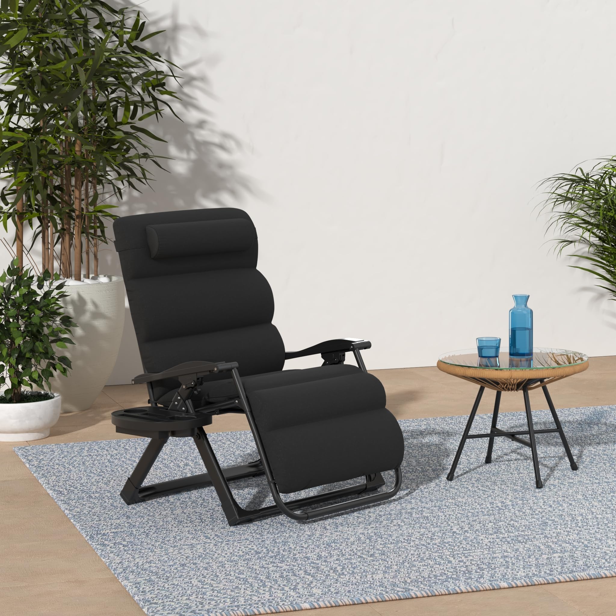 Best Choice Products Oversized Zero Gravity Chair, Folding Outdoor Patio Recliner, Xl Anti Gravity Lounger W/Removable Cushion, Cup Holder, Side Tray, 350Lb Capacity - Onyx Black