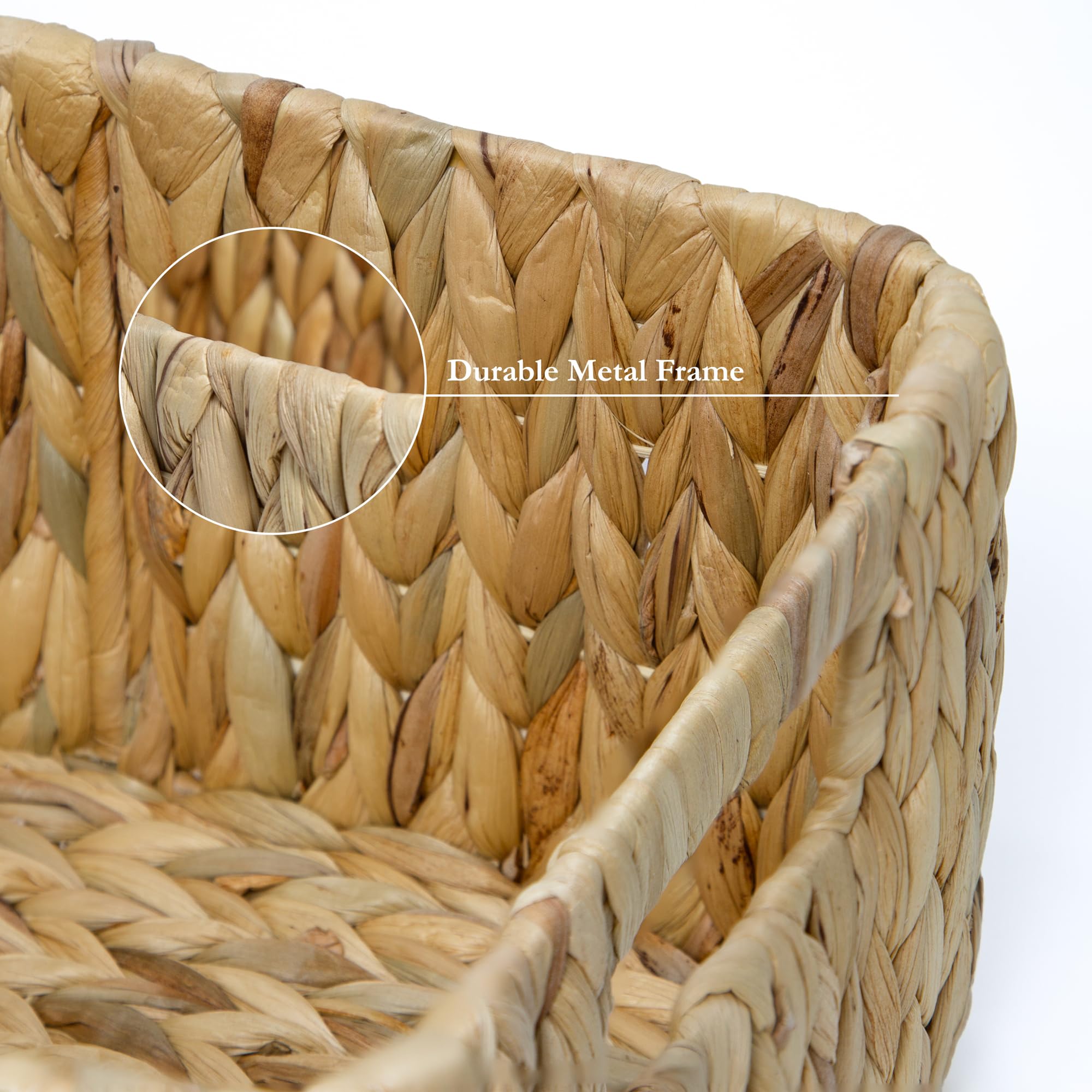 Homestead Water Hyacinth Storage Baskets, Rectangular Wicker Baskets For Bedroom, Living Room, Bathroom, Shelves - Set Of 3