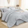 Litanika King Size Comforter Set Light Grey - 7 Pieces Bed In A Bag King Beddding Comforter Sets, Solid Lightweight Bed Set With