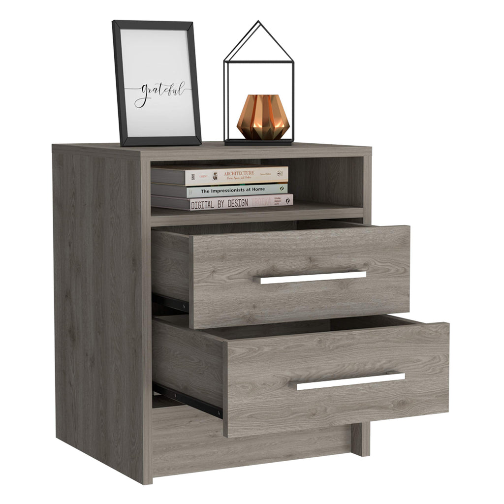 Nightstand 20" H, 2 Drawers, Superior Top, Metal Handles, Light Gray