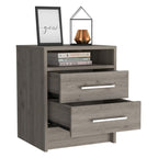 Nightstand 20" H, 2 Drawers, Superior Top, Metal Handles, Light Gray