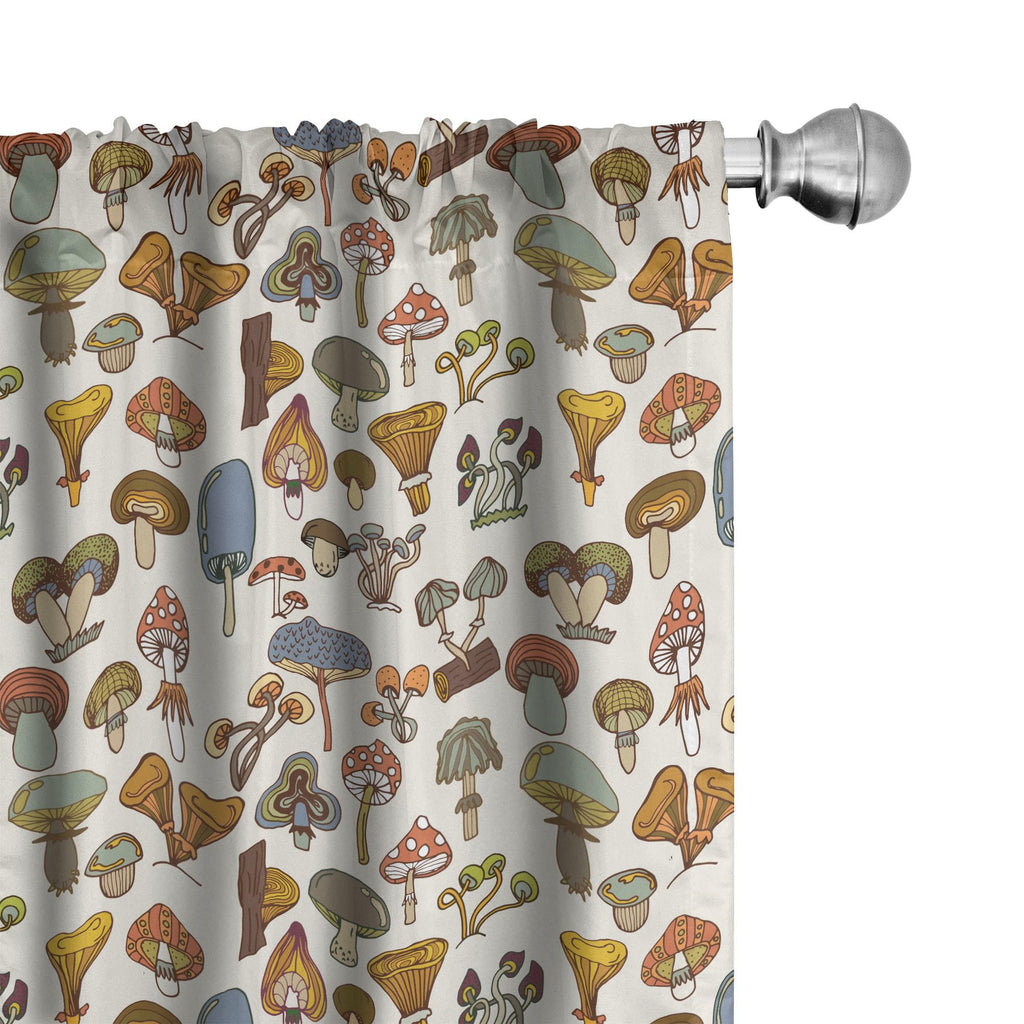 Ambesonne Colorful Window Curtains Pack of 2, Pattern of Mushrooms Designs in Cartoon Style Abstract Illustration Print, Lightwe