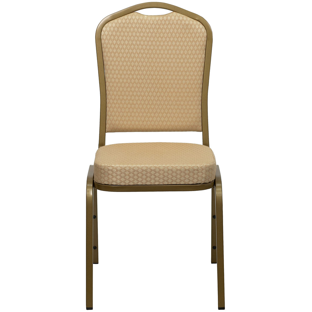 Flash Furniture 01Agh20124E Crown Back Stacking Banquet Chair, Beige Fabric, 2.5 Seat, Gold Frame