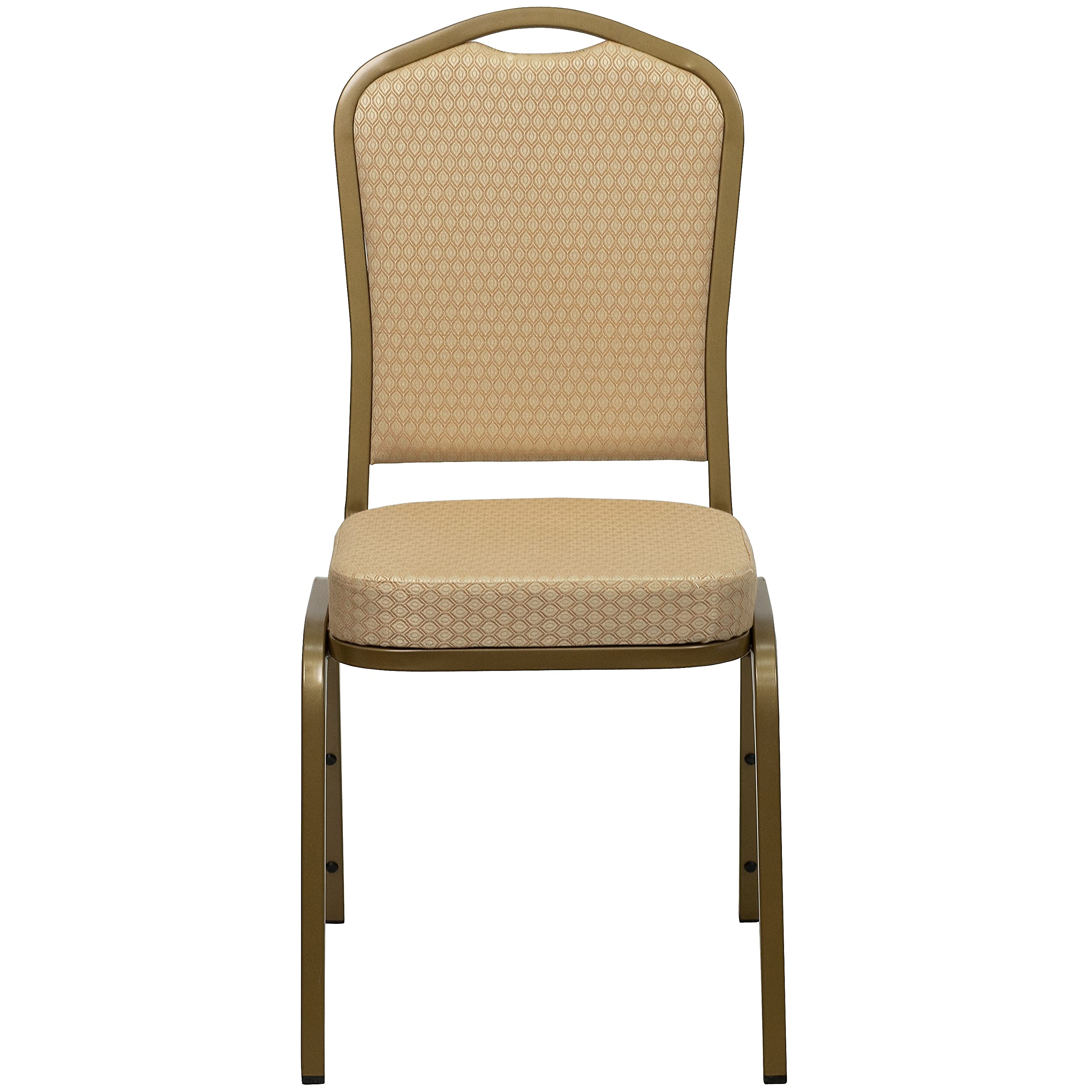Flash Furniture 01Agh20124E Crown Back Stacking Banquet Chair, Beige Fabric, 2.5 Seat, Gold Frame
