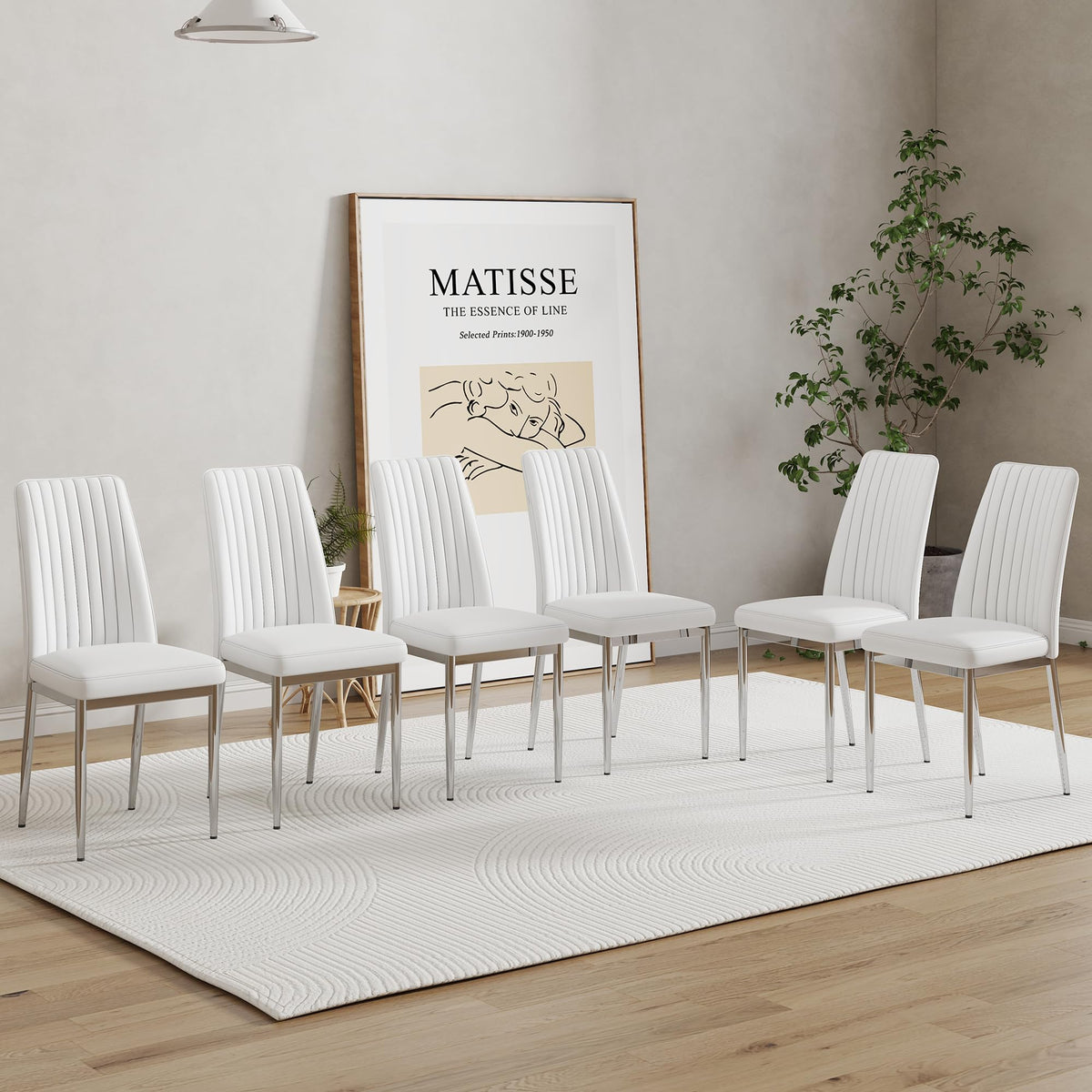 Rdueei Modern Dining Chairs Set Of 6,Dining Room Chairs Set Of 6 With Pu Leather And Chrome Leg High Back, Metal Chairs Sillas P