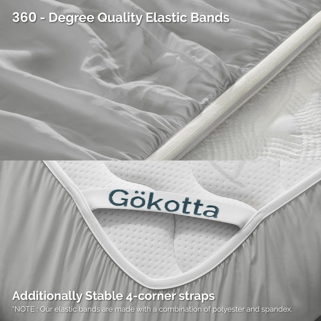 Gokotta Bamboo Rayon Fitted Sheet And Pillow Cases, Super Soft Cooling Fitted Sheet With 4 Elastic Corner Straps - 16'' Pocket F
