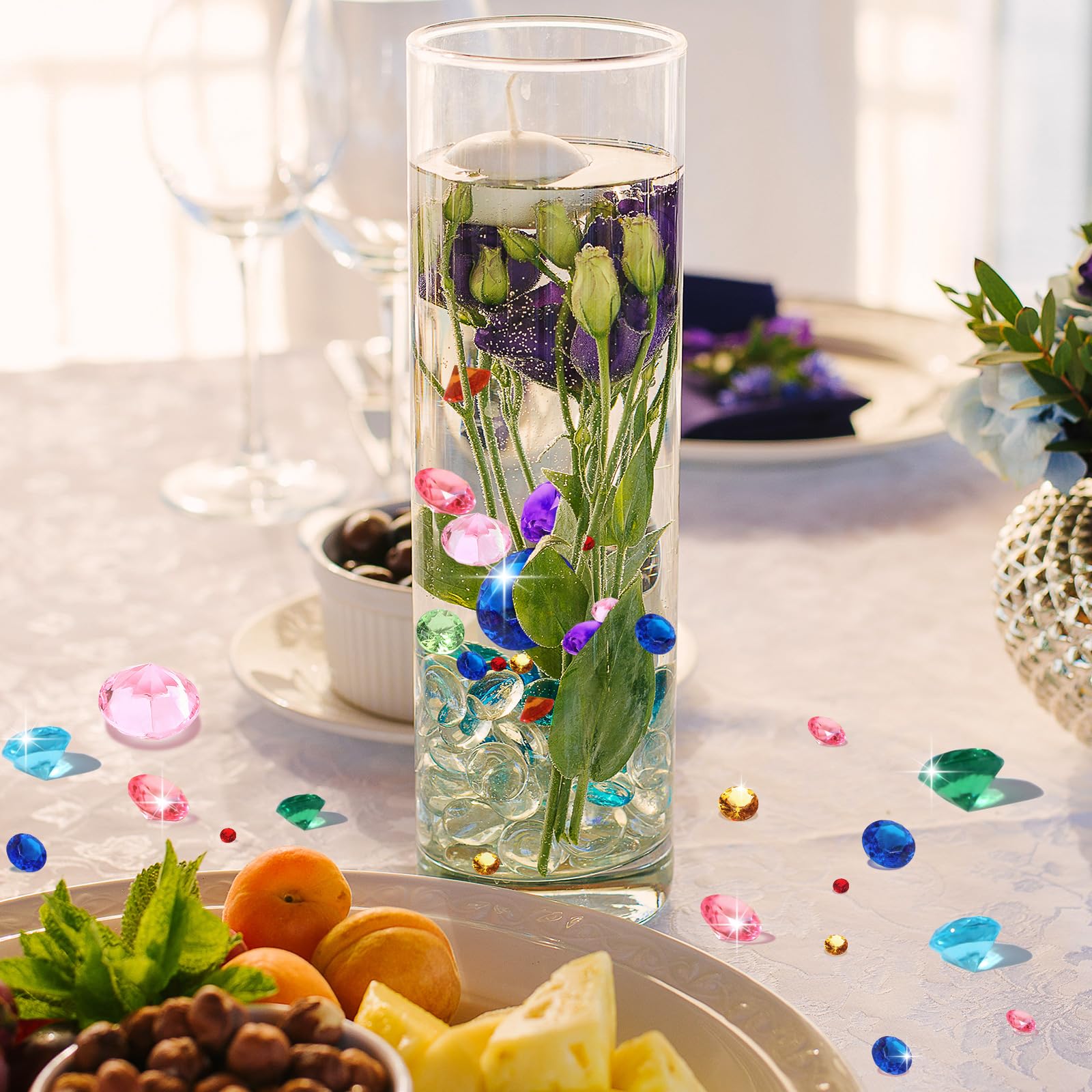 Hicarer 800 Pieces Diamond Decorations Acrylic Diamond Table Scatter Crystals For Table For Vase Fillers Party Table (Rainbow Co