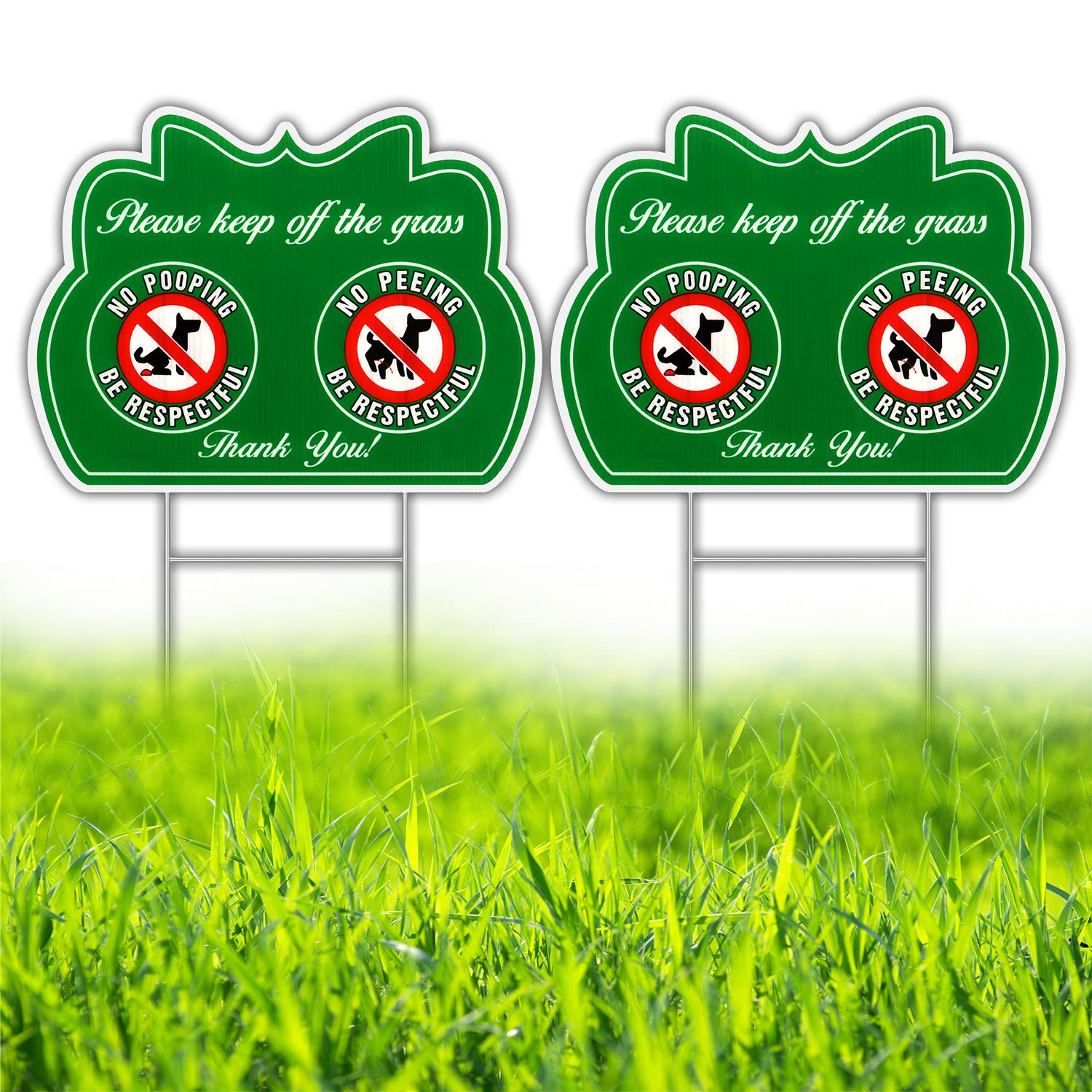 Hisvision No Peeing/Pooping Be Respectful Dog Sign 2 Pack, Keep Off The Grass Yard Sign With Metal Wire H-Stakes, 12' X 9' Sta