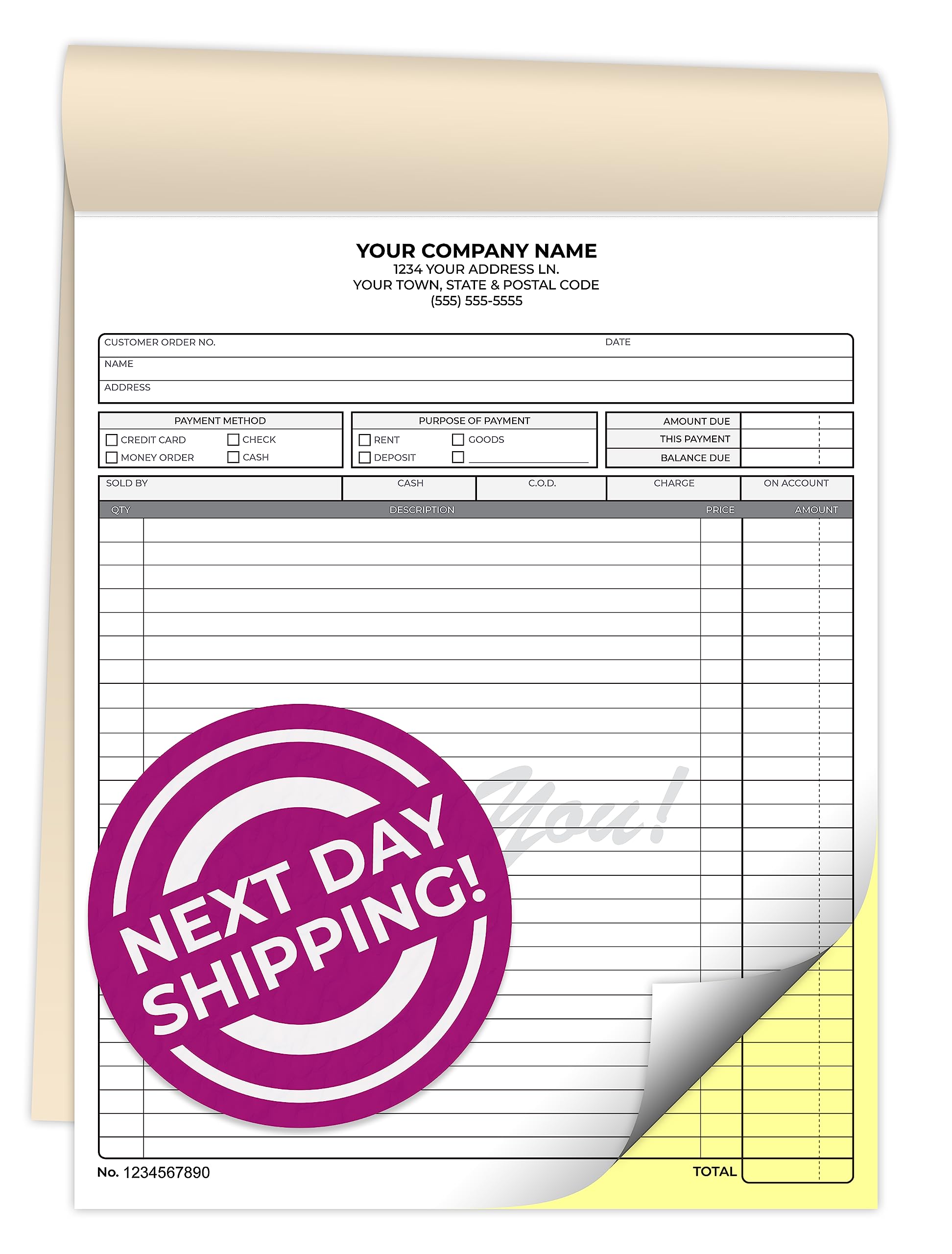 Custom 8.5 ' X 11 ' Carbonless Ncr Books In 2-Part Duplicate Invoices, Receipts, Work Orders, Sales Orders, Purchase Orders, E