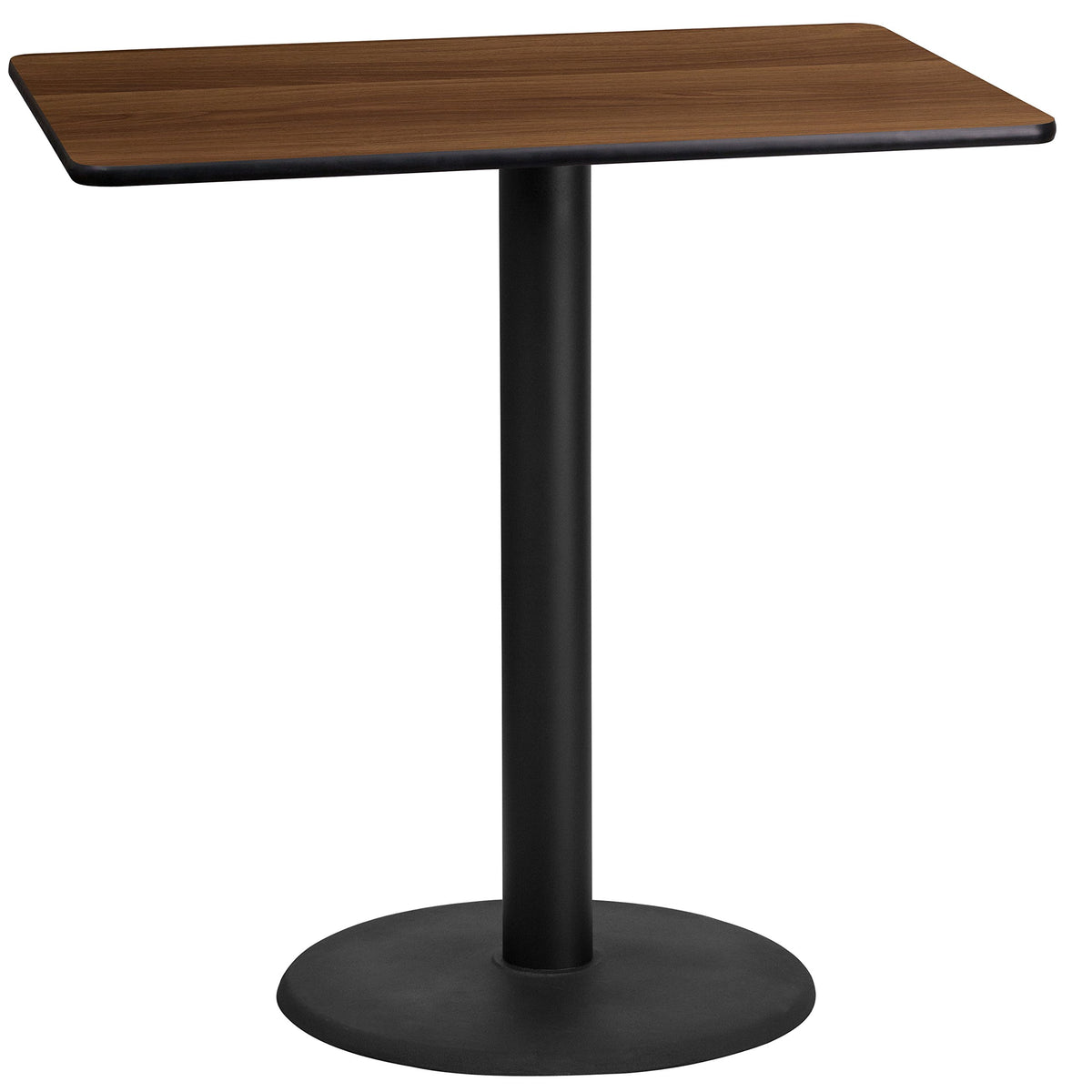 Flash Furniture Stiles 24'' x 42'' Rectangular Walnut Laminate Table Top with 24'' Round Bar Height Table Base