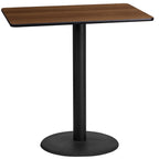 Flash Furniture Stiles 24'' x 42'' Rectangular Walnut Laminate Table Top with 24'' Round Bar Height Table Base