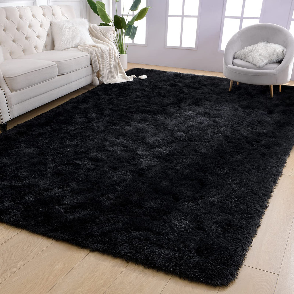 Arogan Luxury Soft Area Rugs For Bedroom Living Room Plush Shag Rug 4X6 Feet, Black Fluffy Rug For Kids Girls Playroom Dorm Room