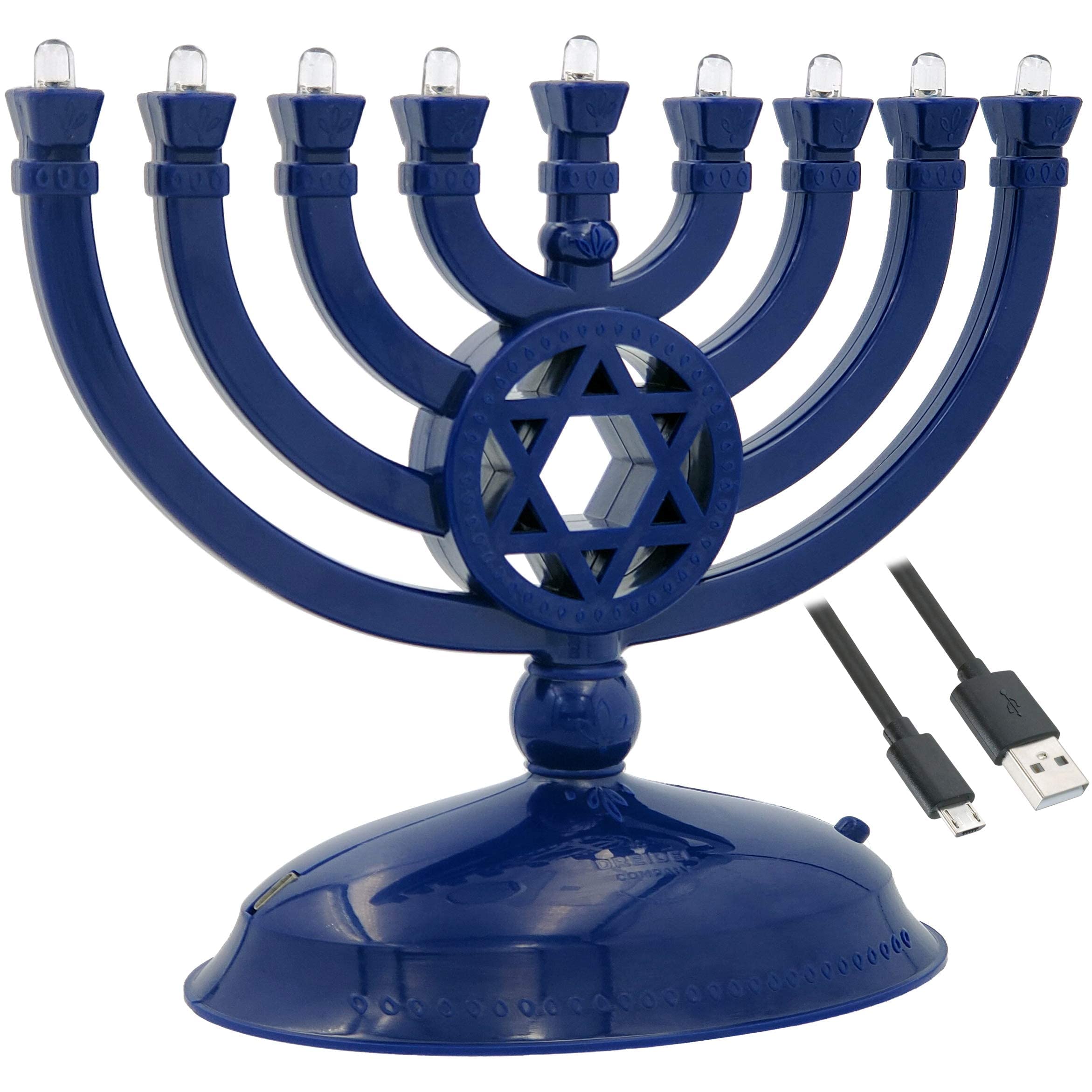 The Dreidel Company Mini Electric Menorah Traditional LED Travel Menora, Batteries or USB Powered, Micro USB 4 Cable Included (