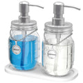 Mason Jar Soap Dispenser Set with 16 Ounce Mason Jar, Non-Slip Coaster, Made from Rust Proof Stainless Steel, Soap Labels (Silve