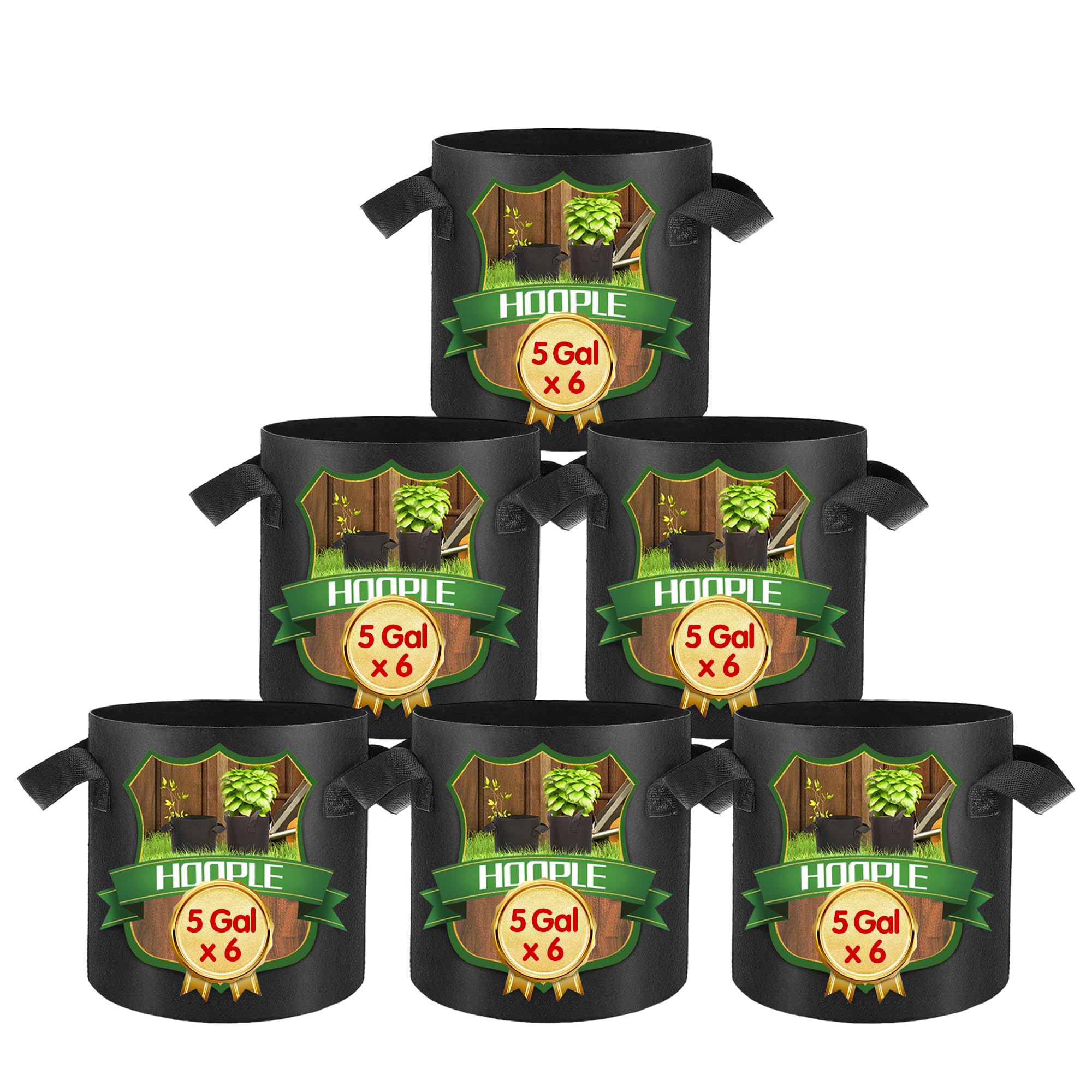 Hoople 6Pack 5 Gallon Grow Bags Garden Heavy Duty Non-Woven Aeration Plant Fabric Pot Potato Container Perfect For Potato,Strawb