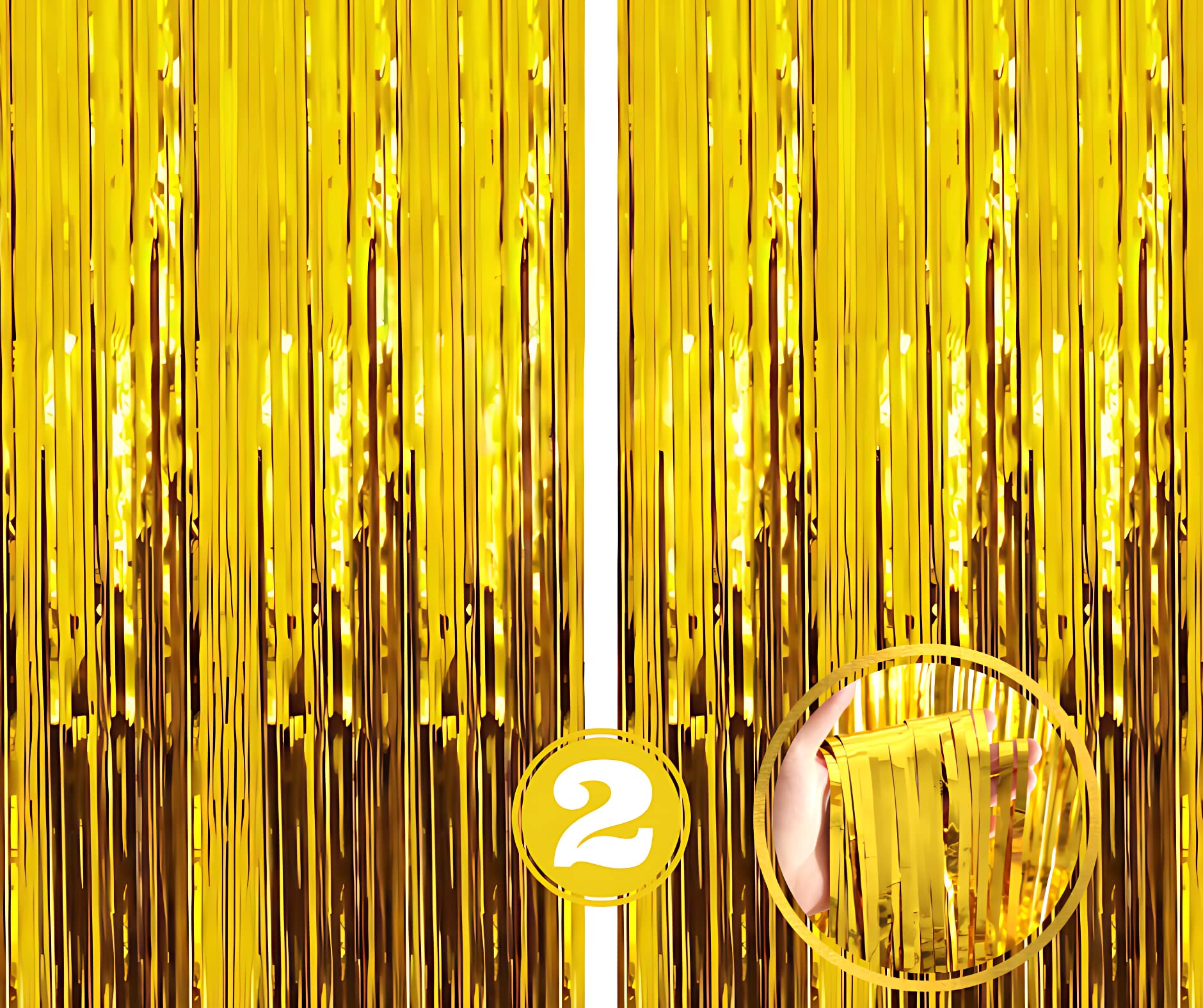 Flyloons Golden Foil Curtains For Birthday Decoration Items Pack Of 2 Baby Shower Anniversary, Marriage, Bachelorette Party Cele