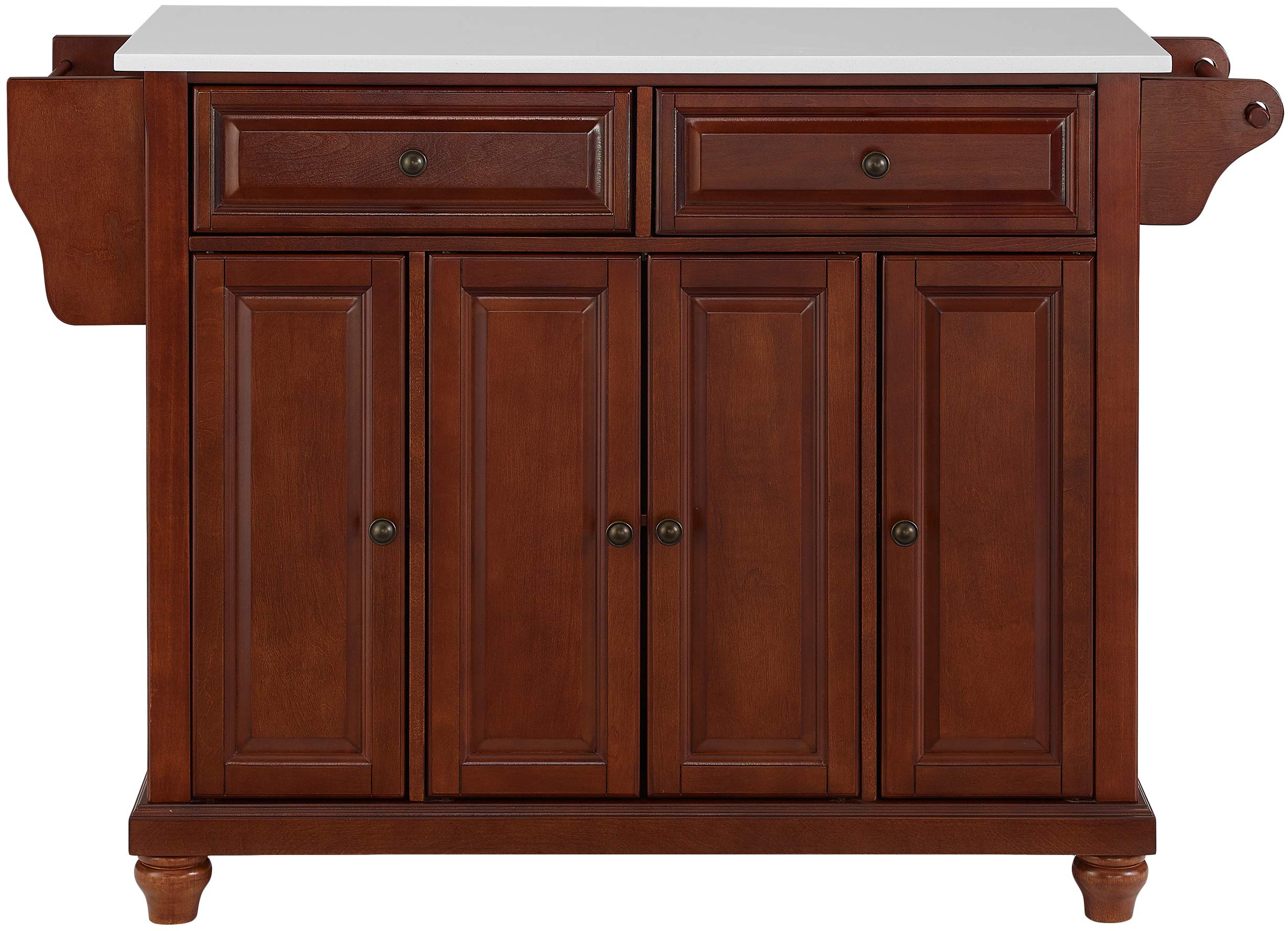 Crosley Furniture Cambridge Stone Top Rolling Kitchen Island Storage Cart, Microwave Stand, Spice Rack, Mahogany