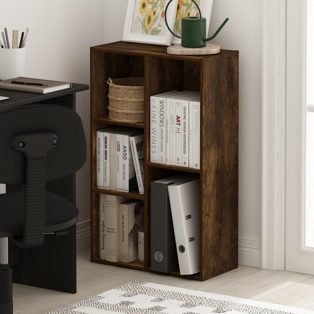 Furinno Luder 5-Cube No Tool Assembly Open Shelf, Amber Pine