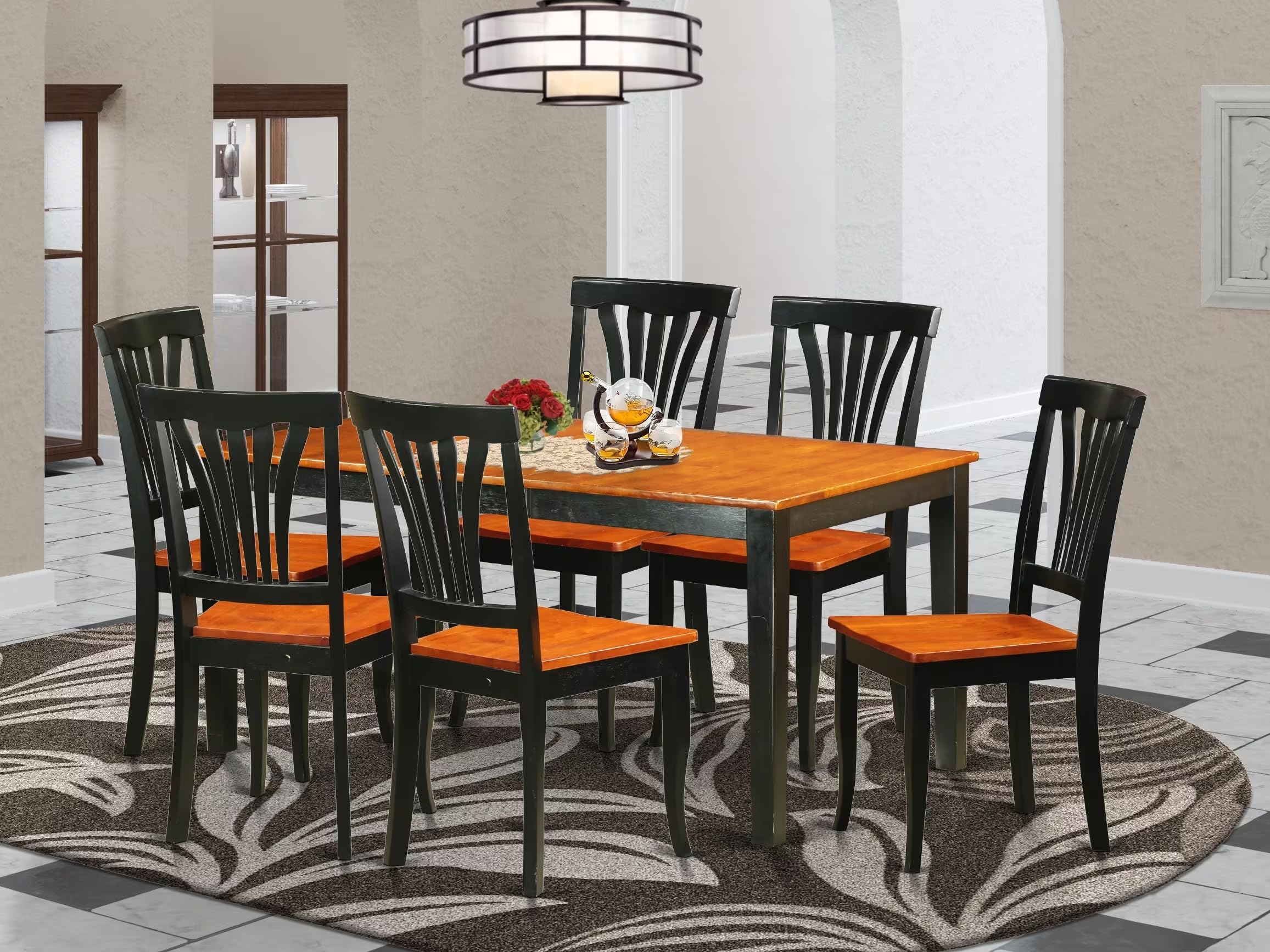 East West Furniture NIAV7-BCH-W 7 Piece Dining Table Set Consist of a Rectangle Dining Room Table with Butterfly Leaf and 6 Wood Seat Chairs, 36x66 Inch, Black & Cherry