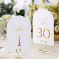 Arch Table Numbers 1-30 + Head Table,4x6 Inch White Art Paper, Double-Sided, Gold Foil Embossed Details, Elegant Perfect for Wed