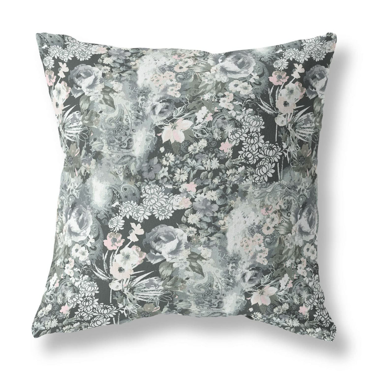 HomeRoots Grey Broadcloth 16' Gray White Springtime Indoor Outdoor Throw Pillow