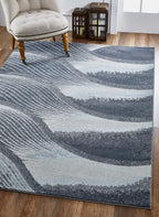 HomeRoots Grey/Blue Heat-Set Polypropelene 8’ x 11’ Gray Blue Abstract Waves Modern Area Rug
