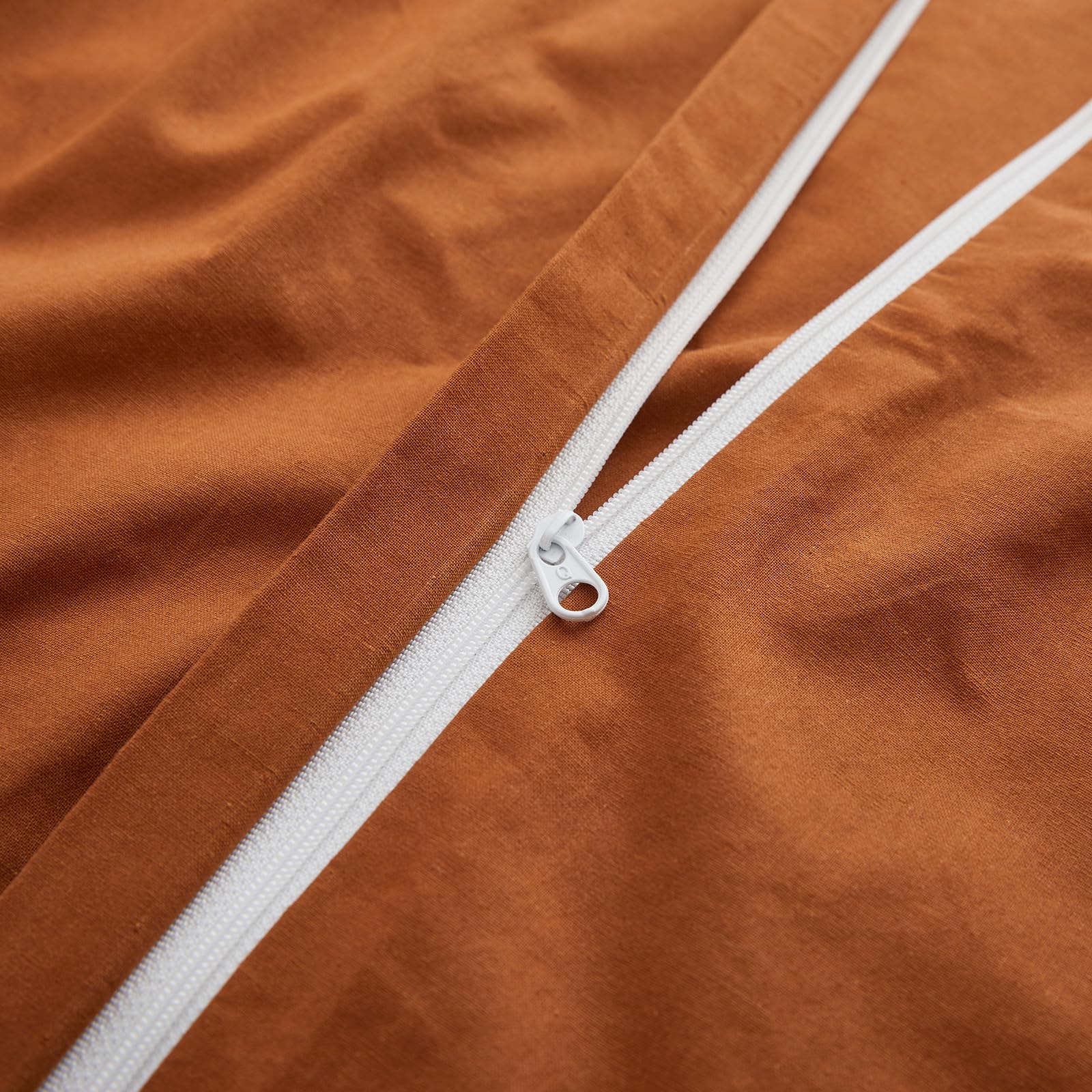 Lovque Burnt Orange Cotton Duvet Cover Queen Size, Linen Like Natural Bedding Set With Zipper Closure (No Comforter), 90X90 Inch