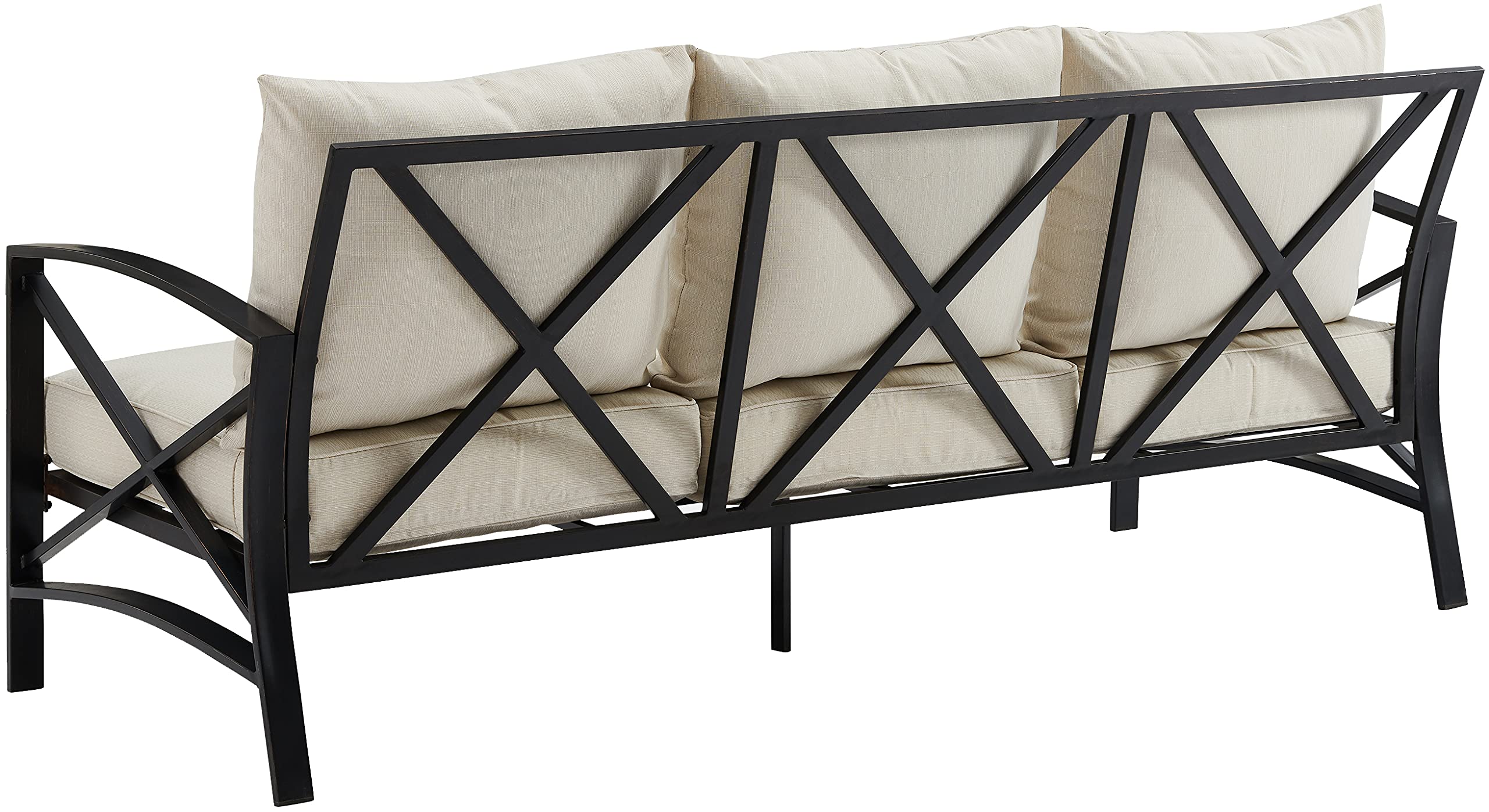 Crosley Furniture Kaplan Outdoor Sofa with Steel Frame, 3-Person Patio Couch for Porch, Deck, Backyard, Oiled Bronze with Oatmeal Cushions