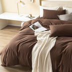 Jiyuan 100% Washed Cotton Duvet Cover Set Comfy Simple Style Soft Breathable Textured Durable Linen Feel Bedding For All Seasons