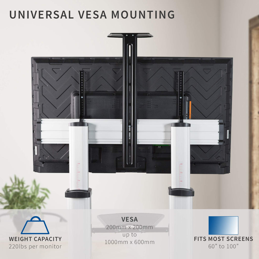 VIVO Ultra Heavy Duty TV Stand Rolling Cart Mount STAND-TV22S Silver Alloy Steel Aluminum 32-100 inch
