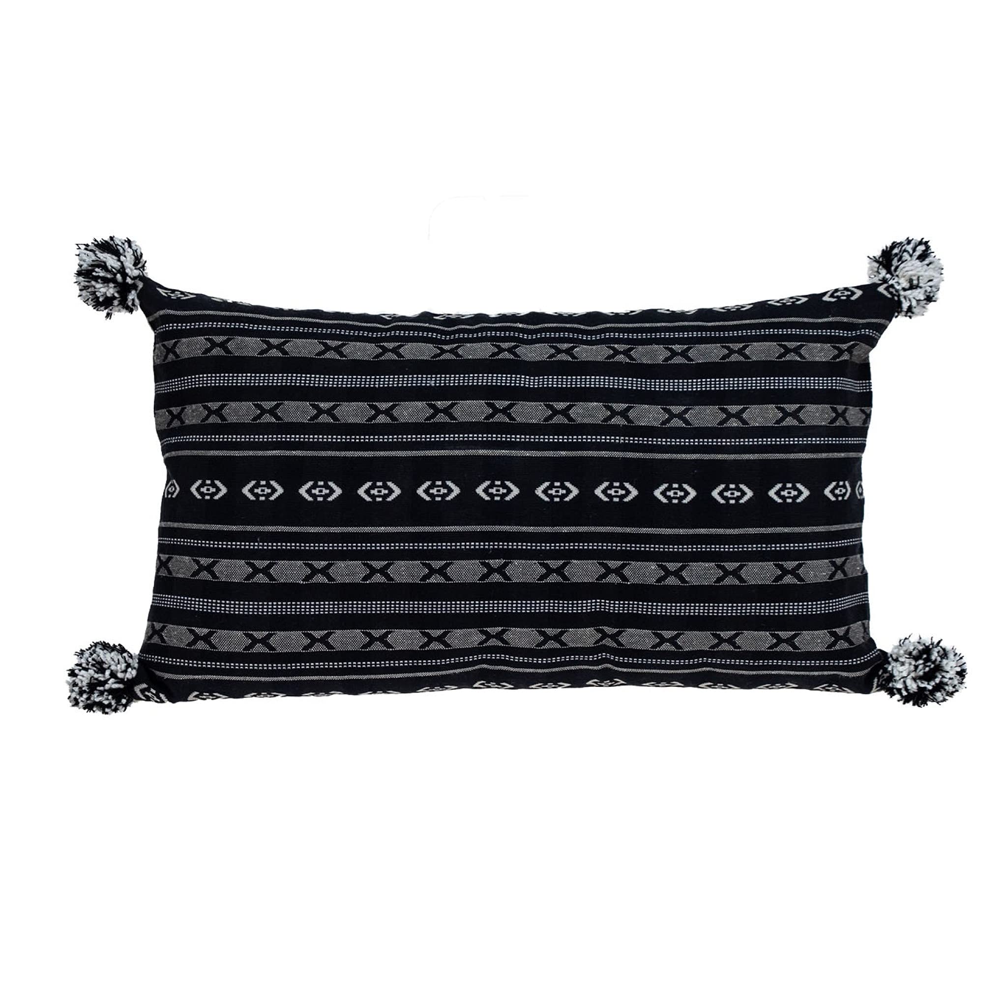 HomeRoots 100% Cotton Black and Gray X Pom Throw Pillow