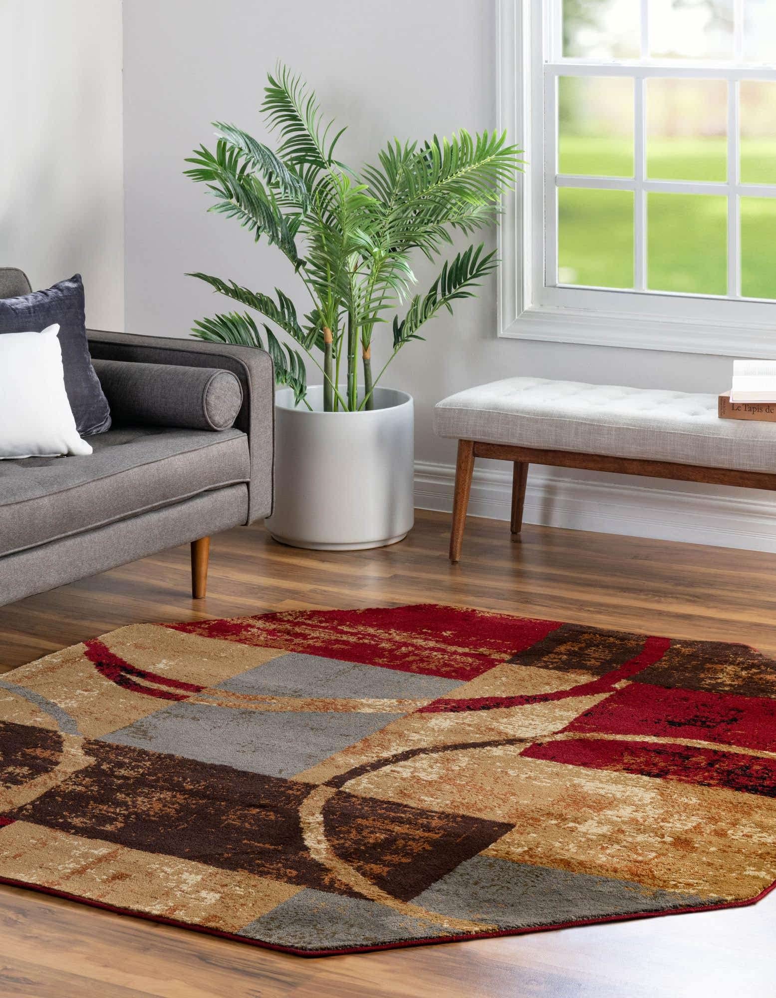Unique Loom Barista Collection Area Rug - Kouillou (7' 1'' Octagon, Multi/Brown)