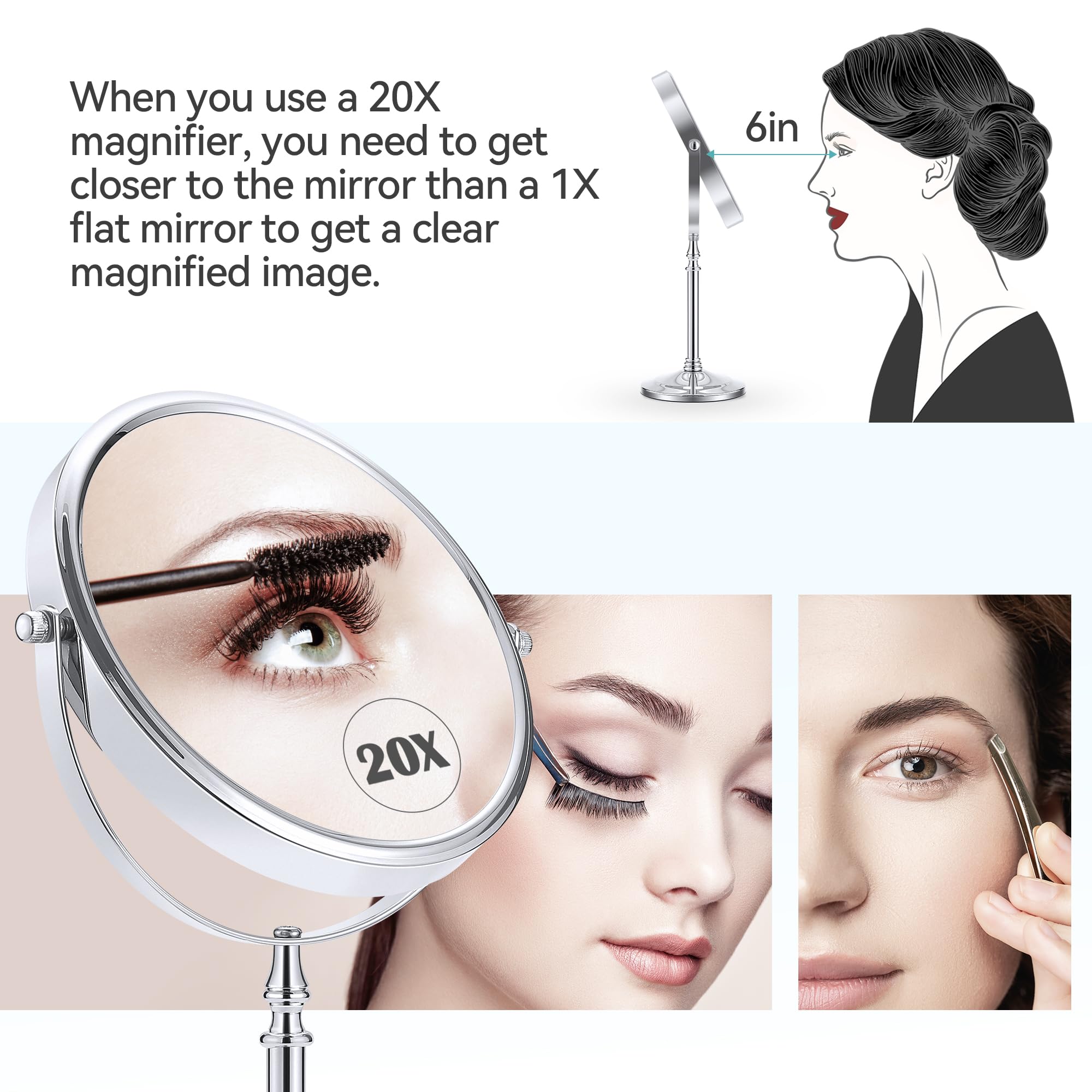 Miyadiva Magnifying Mirror 20X, Double Sided 1X & 20X Magnifying Mirror On Stand, Large Tabletop Magnified Vanity Mirror, Magnif