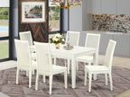 East West Furniture CAIP7-LWH-W 7 Piece Modern Dining Table Set Consist of a Rectangle Wooden Table and 6 Dining Room Chairs, 36x60 Inch, Linen White
