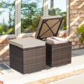 Oralner 16' Outdoor Ottoman, Set Of 2 Wicker Ottoman With Storage, All-Weather Rattan Cube Footstool W/Removable Cushions, Square Foot Rest Seating For Patio, Porch, Deck, Easy Assembly (Brown)