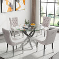 Kuvadaz 36' Modern Silver Glass Dining Room Table Set For 4, 5-Piece Round Kitchen Dining Table Set With Cross Metal Legs And 4